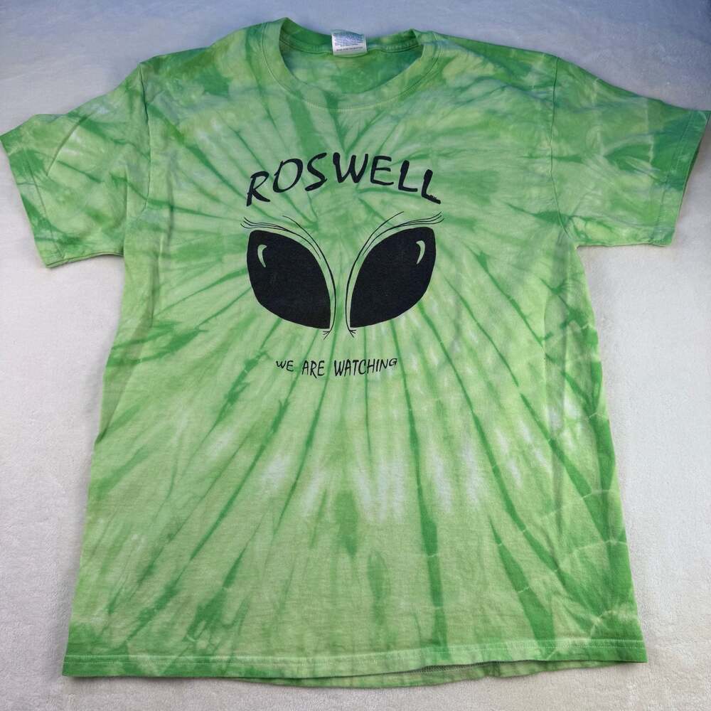 Vintage Roswell Alien We Are Watching Green Tie Dye T-Shirt Size Large